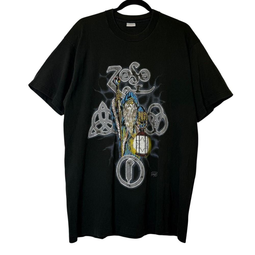 Vintage 80s 90s Led Zeppelin Zoso Wizard T Shirt Size XL Backstage Pass